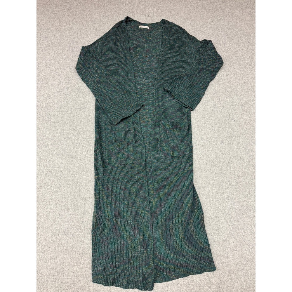 Hinge Cardigan Sweater S/M Multi Color Space Dye Longline Open Front Pockets Dus